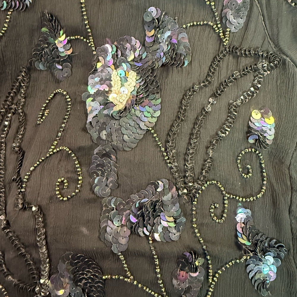 Vintage Black Silk Sequin Long Cardigan - Picture 8 of 11